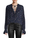 Ag Celeste Ruffled Floral Top In Navy Multi