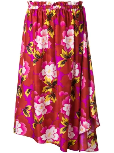 Kenzo Floral Print Asymmetric Skirt In Red