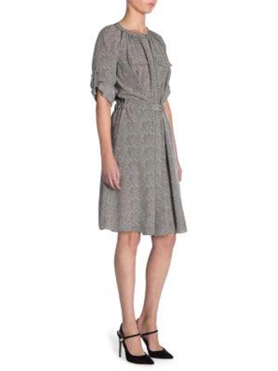 Giorgio Armani Long-sleeve Herringbone-print Silk Dress