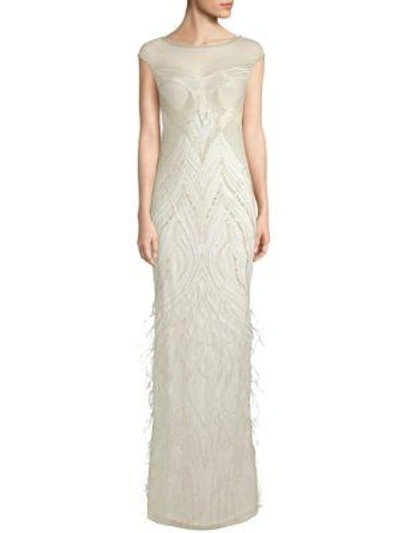 Parker Black Allie Beaded Feather Gown In Champagne