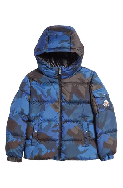Moncler Kids' Stevens Brand-badge Shell-down Hooded Jacket 8-14 Years In Blue