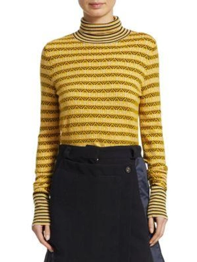 Carven Wool-blend Jacquard Turtleneck Sweater In Daffodil