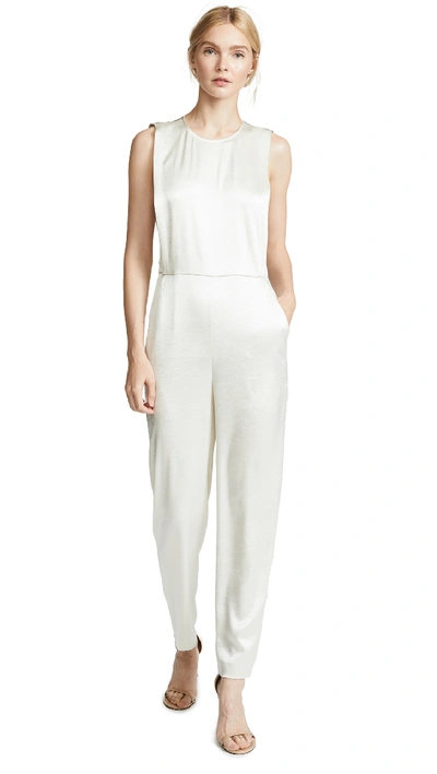 Theory Remaline Structured Sleeveless Admiral Crepe Jumpsuit In Ivory