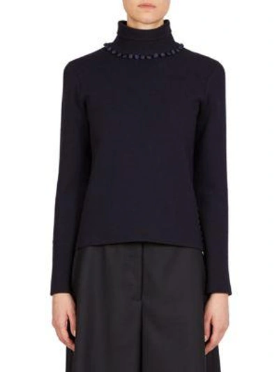 Thom Browne Bridal Button Fine Merino Turtleneck In Navy