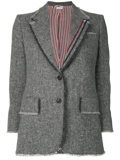 Thom Browne Stripe Wide Lapel Wool Jacket In Grey