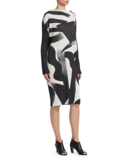 Issey Miyake Monochrome Long Sleeve Dress In Black-white