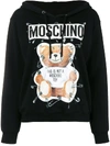 Moschino Safety Pin Bear Cotton Sweatshirt Hoodie In 1555