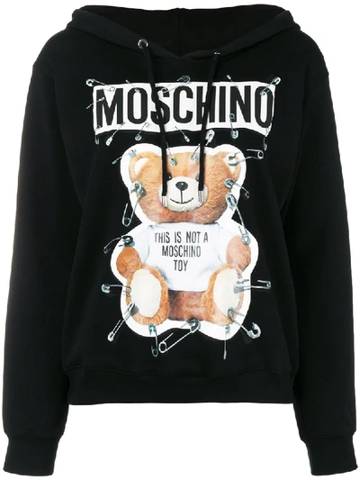 Moschino Safety Pin Bear Cotton Sweatshirt Hoodie In 1555