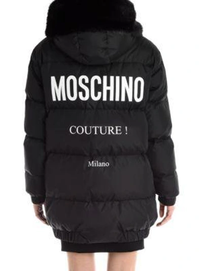 Moschino Logo-print Faux Fur-trimmed Nylon Hooded Puffer Jacket In Nero