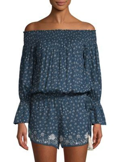 Coolchange Chelsea Off-the-shoulder Romper In Navy Pearl