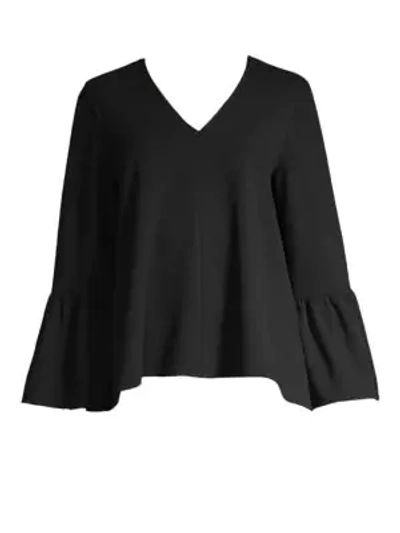 Tibi Structured Bell-sleeve Crepe Top In Black