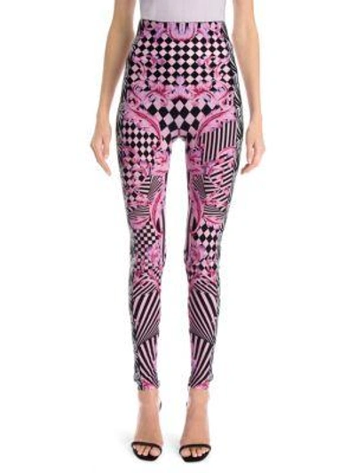 Versace Jersey Checkerboard Leggings In Rose Multi