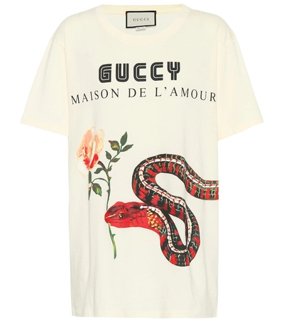 Gucci Short-sleeve Guccy-logo Maison De L'amour T-shirt, White Pattern | ModeSens