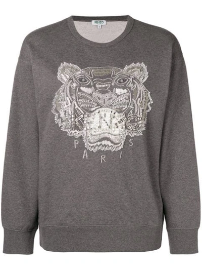 Kenzo Embellished French Cotton-terry Sweatshirt In Dark Grey