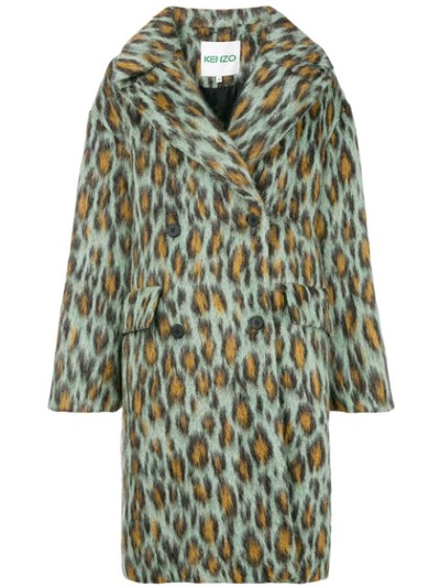 Kenzo Leopard Print Mohair Coat In Mint