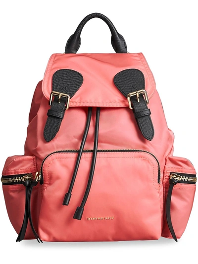 Burberry Medium Rucksack Nylon Backpack - Coral In Bright Coral Pink