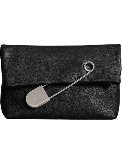 Burberry Medium Safety Pin Leather Clutch - Black