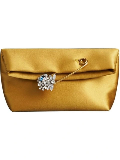 Burberry The Small Pin Clutch In Satin In Yellow