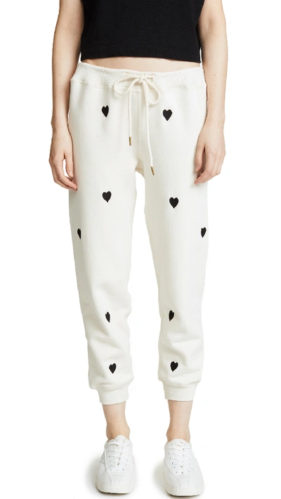 The Great Heart-print Cropped Cotton Sweatpants In White