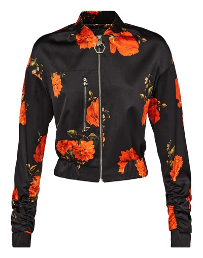 Philipp Plein Bomber "flowers Print" In Black / Red