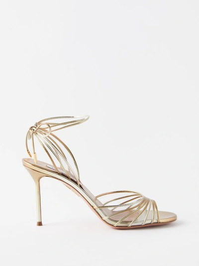 Aquazzura Call Me 85 Leather And Pvc Sandals In Gold