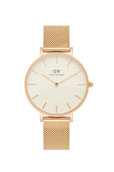 Daniel Wellington Petite Melrose Mesh Bracelet Watch, 36mm In White/rose Gold