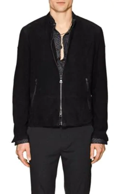 John Varvatos Suede Moto Jacket In Blue Marine