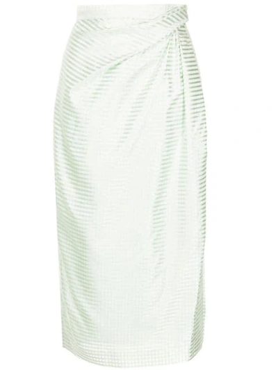 Carolina Herrera High-rise Gingham Silk Midi Skirt In Green