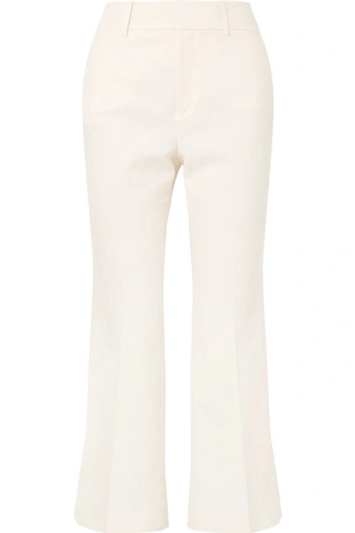 Frame Fine Linen Boot-cut Pants In Bone White