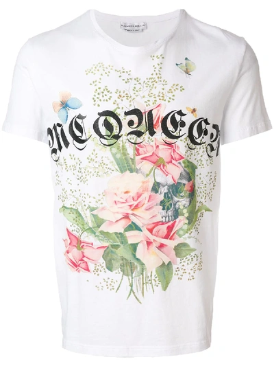 Alexander Mcqueen Rose Print T-shirt In White/multicolor