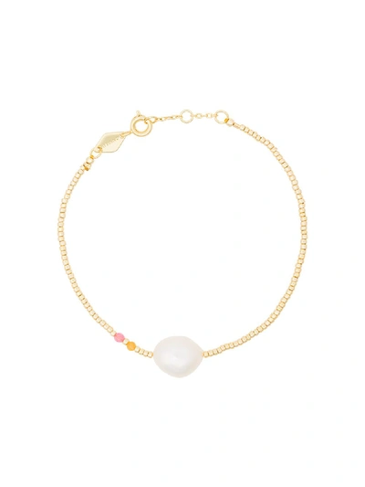 Anni Lu Gold Plated Sterling Silver Baroque Pearl Gemstone Bracelet In Pink&purple