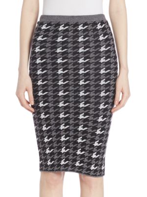 Alice And Olivia 'delphie' Wool Knit Houndstooth Pencil Skirt In Black ...