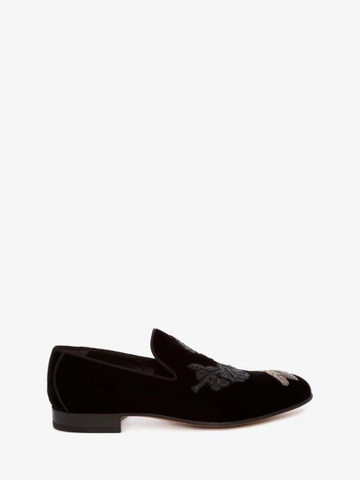 Alexander Mcqueen Embroidered Slipper In Black