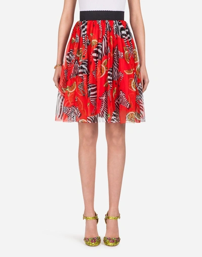 Dolce & Gabbana Printed Silk Skirt In Red
