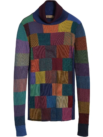 Burberry Patchwork Cotton Blend Roll-neck Sweater In Multicolour