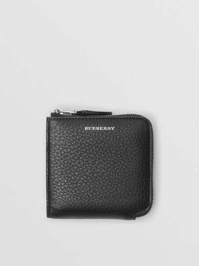 Burberry Grainy Leather Square Ziparound Wallet In Black