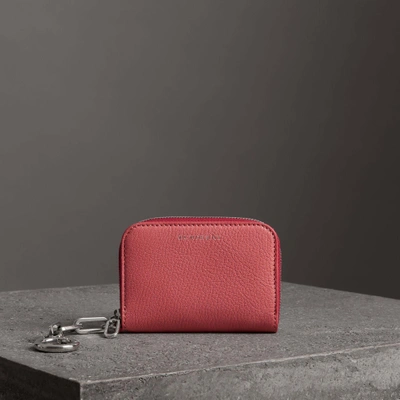 Burberry Link Detail Leather Ziparound Wallet In Bright Coral Pink