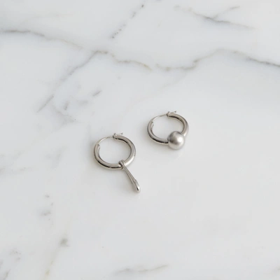 Burberry Kilt Pin And Charm Palladium-plated Hoop Earrings In Palladio