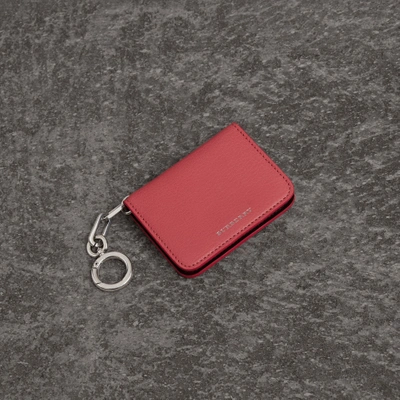 Burberry Link Detail Leather Id Card Case Charm In Bright Coral Pink