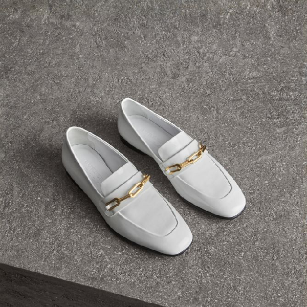 burberry link detail patent leather loafers