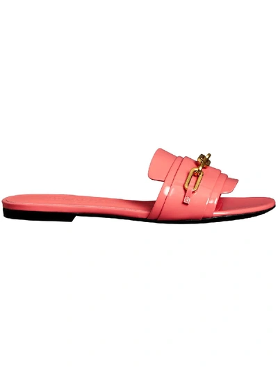 Burberry Link Detail Patent Leather Slides In Pink