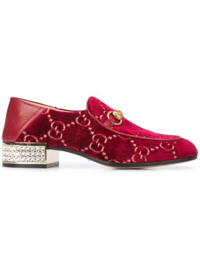 Gucci Mister Gg Crystal-embellished Velvet Loafers In Red