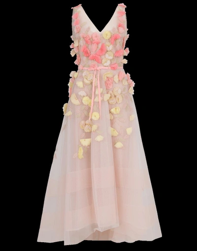 Marchesa Notte Floral Embroidered Dress In Blush