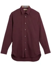 Burberry Check Cuff Stretch Cotton Poplin Shirt In Oxblood