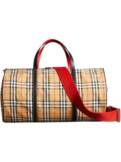 Burberry Large Vintage Check And Leather Barrel Bag In Antique Yellow