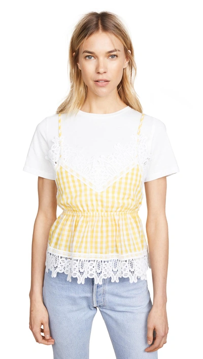 English Factory T-shirt With Combo Top In White/dandelion