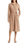 Nordstrom Long Sleeve Belted Shirtdress In Tan Smoke