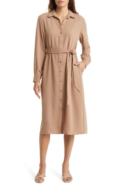 Nordstrom Long Sleeve Belted Shirtdress In Tan Smoke