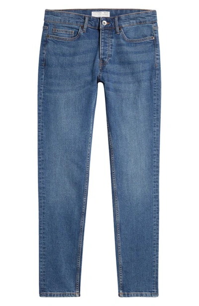 Topman Skinny Fit Cotton Jeans In Mid Blue