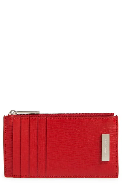 Ferragamo Lingotto New Revival Leather Zip Card Case In Flame Red Nero